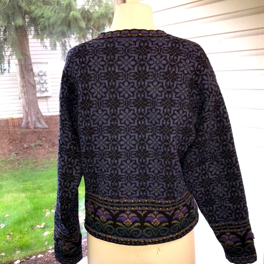 ❤️ Women’s Sz L EUC VINTAGE 2001 ICELANDIC DESIGN 100% Wool Lined Sweater Jacket - Picture 4 of 9